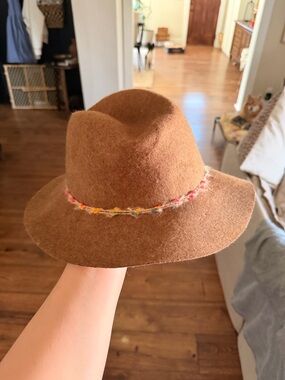 Zara Brown Felt Fedora with Multicolor Braided Trim